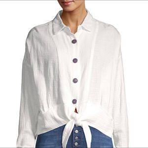 Free People 100% White cotton button down shirt size L